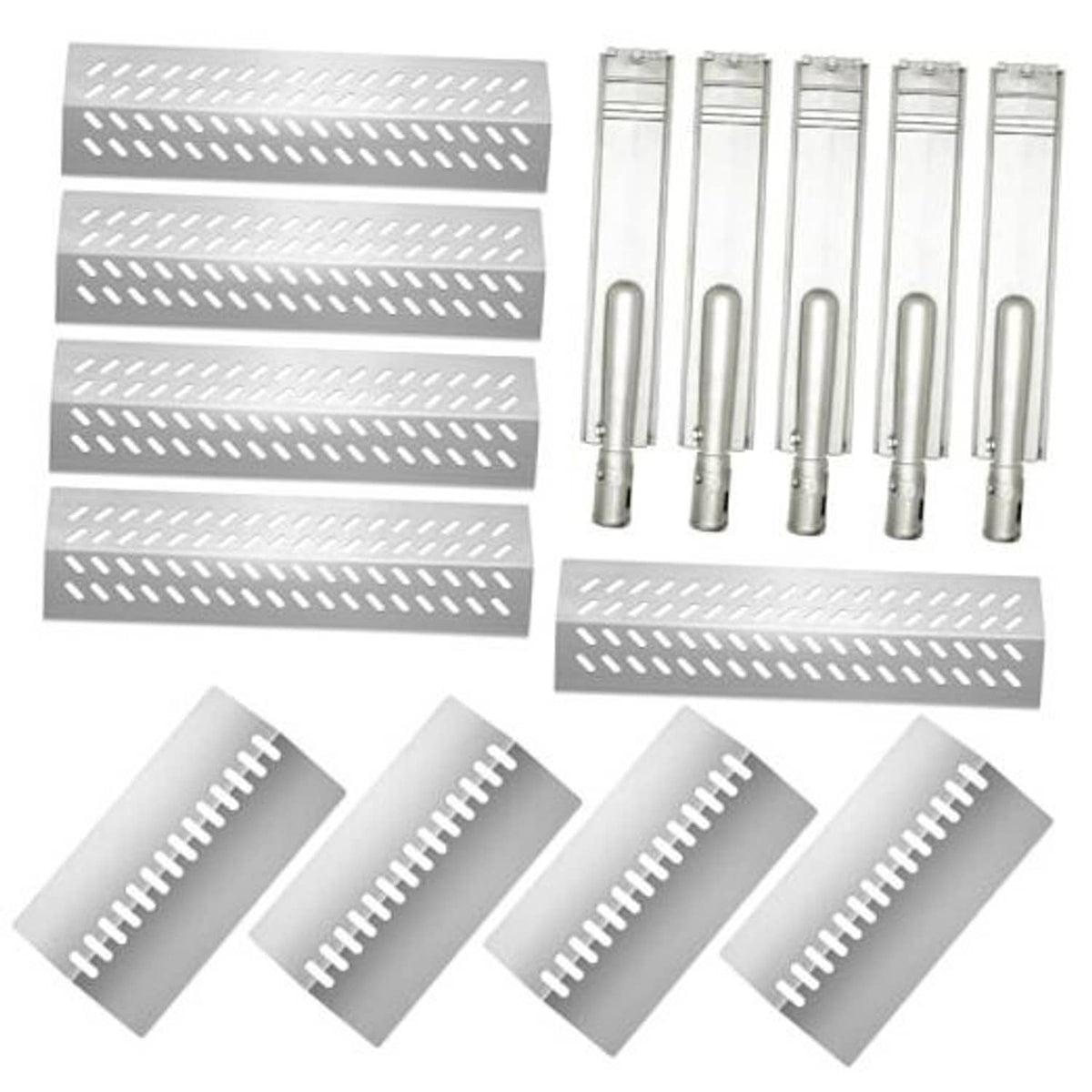Stainless steel flame tamer bar set with perforated plates and heat deflector inserts