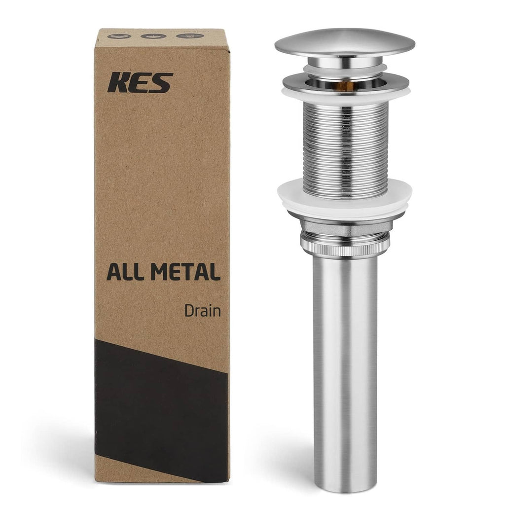 Brushed nickel bathroom sink pop-up drain with metal drain body and stopper top