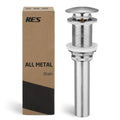 Brushed nickel bathroom sink pop-up drain with metal drain body and stopper top