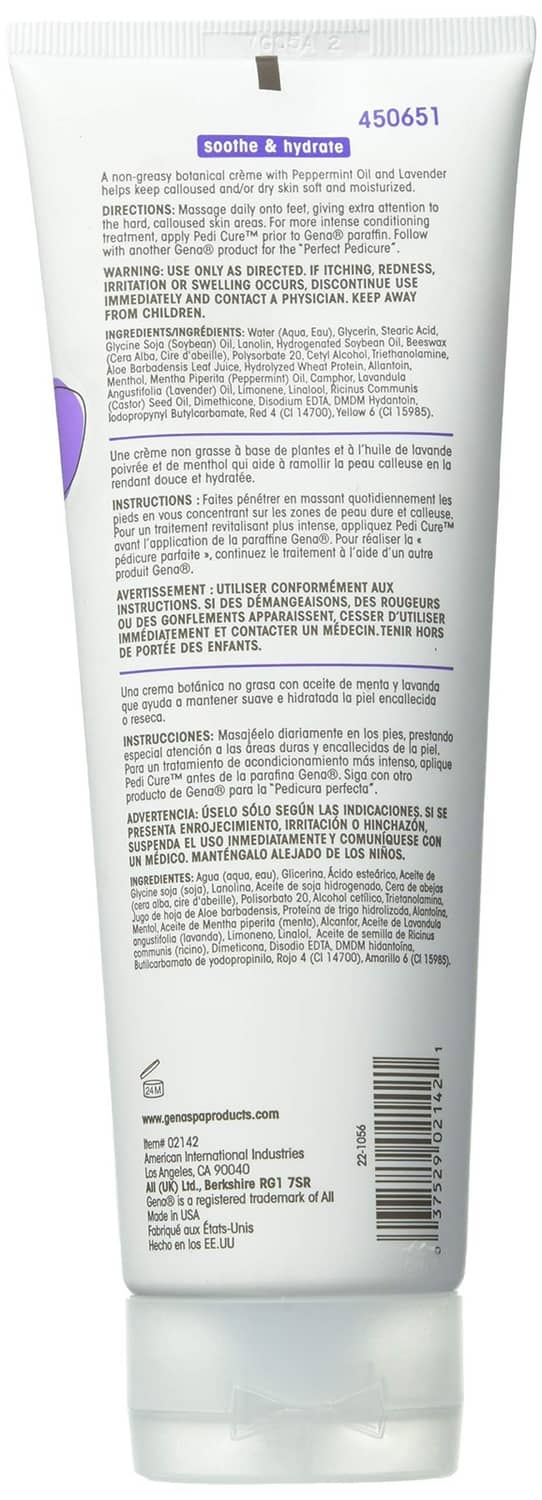 Gena Pedi Cure foot treatment cream tube, back view