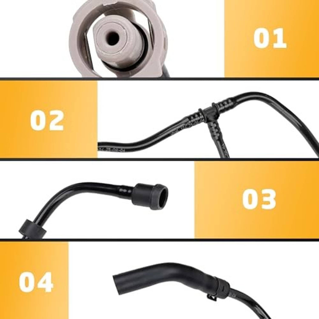 Black radiator hose fittings close-up with molded bends and connector tips