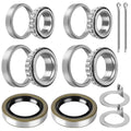 Trailer bearing kit seals set with tapered roller bearings, races, and cotter pins