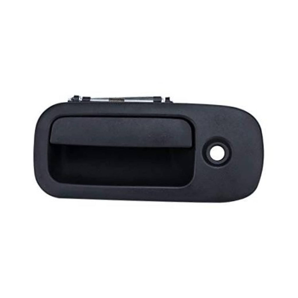 Front exterior door handle, dark gray/black with circular mounting hole