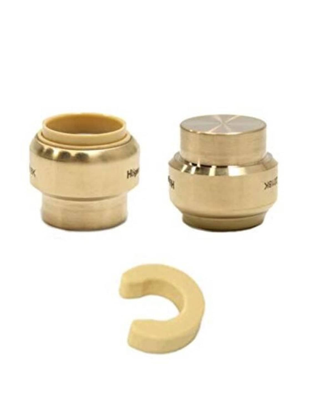 Brass 1/2 inch plug end cap push-fit fittings, two caps and separate matching insert