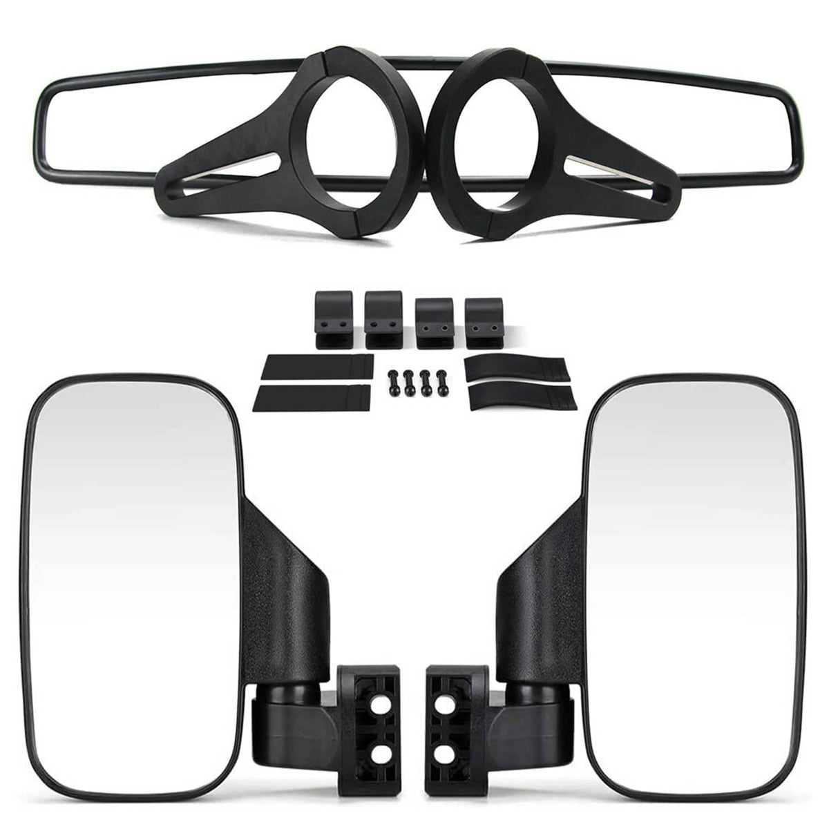 UTV rearview side mirrors kit with center mirror, black mounts and hardware