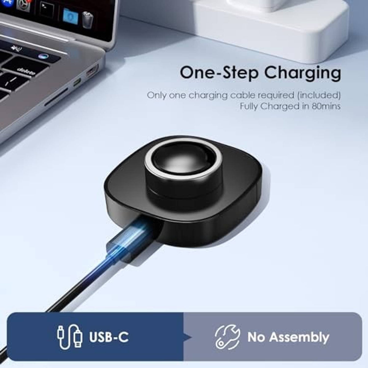 Black charging dock with ring holder and USB-C cable connection