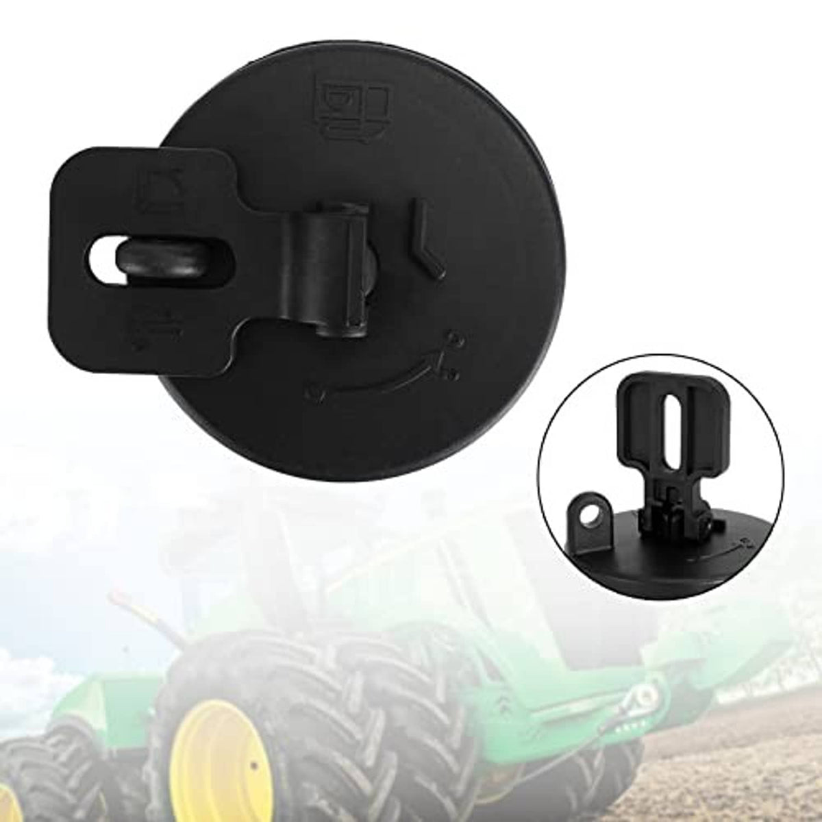 Black circular diesel fuel tank cap cover with pull latch and side clip
