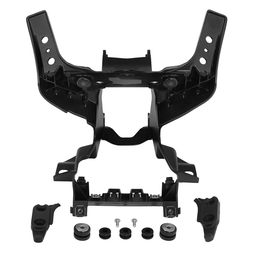 Front headlight upper fairing stay bracket with hardware pieces laid out