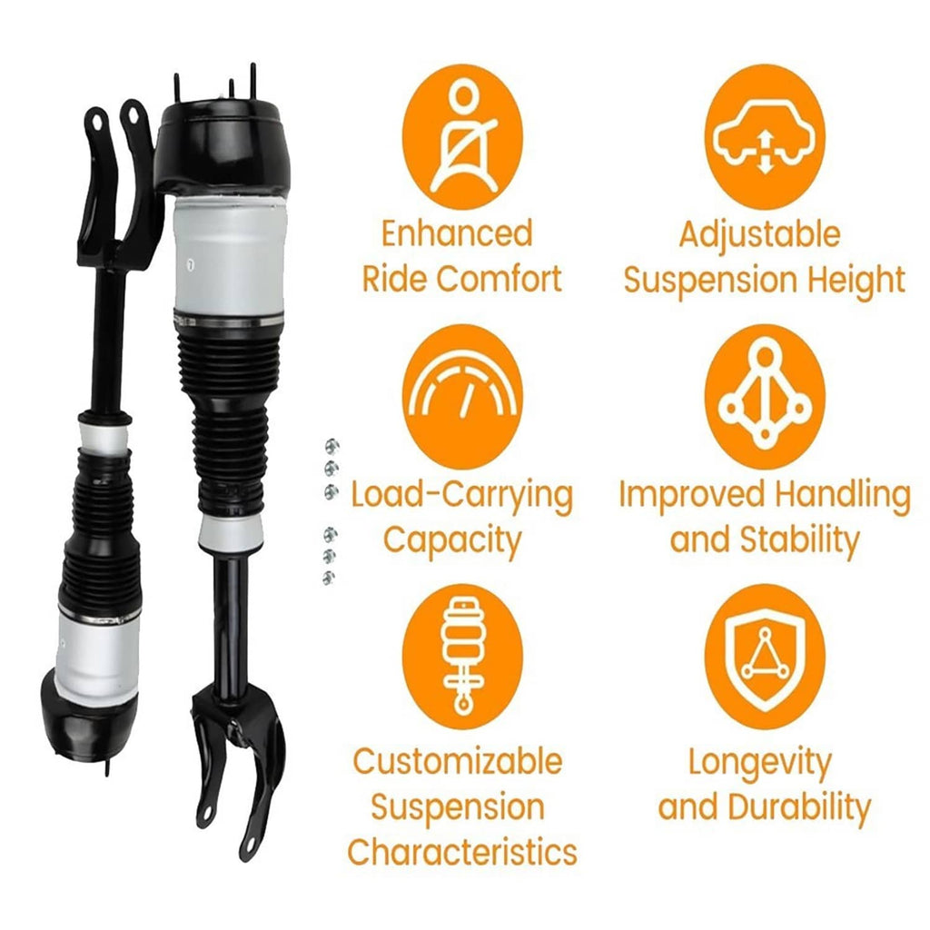 Air suspension shock strut with black top mount, ribbed bellows, and fork bracket