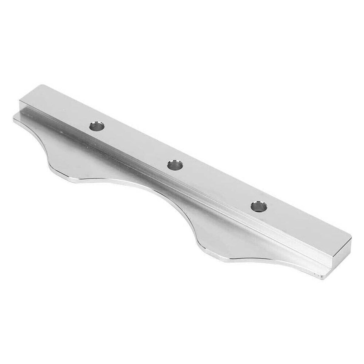 Metal hold-down bracket bar with screw holes, silver finish