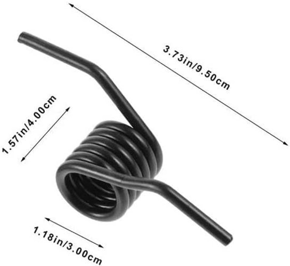 Black steel jack handle spring with two straight arms and tightly wound coil.