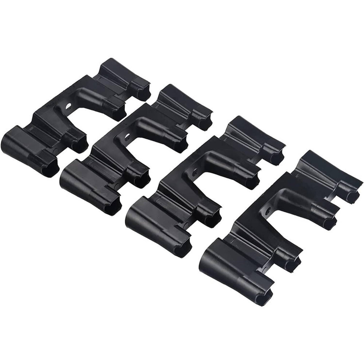 Black plastic lifter tray guides, individual clips with mounting tabs and slots