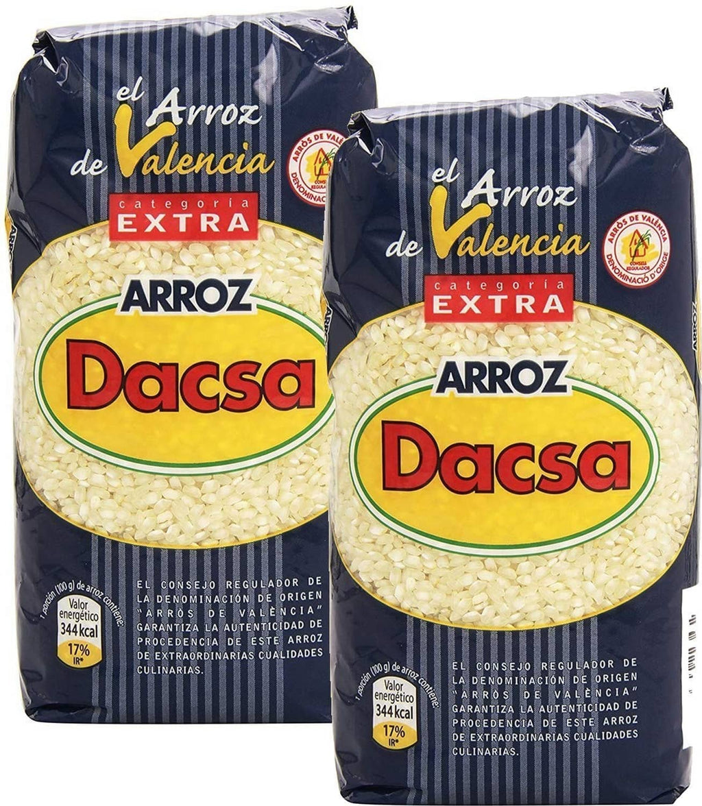 Valencia Dacsa extra round rice bag, dark blue with Dacsa and arroz label
