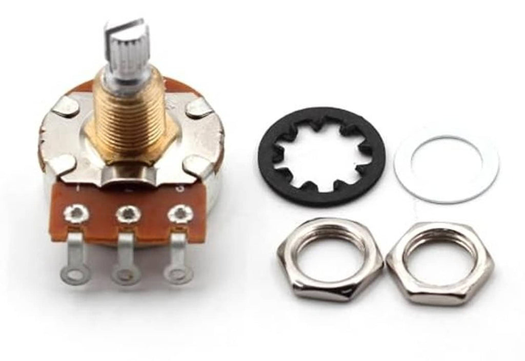 Potentiometer components set: short split shaft body, black gear, and mounting nuts with ring