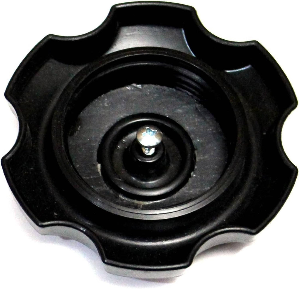 Black jet ski fuel cap interior view with metal screw and recessed seal seat