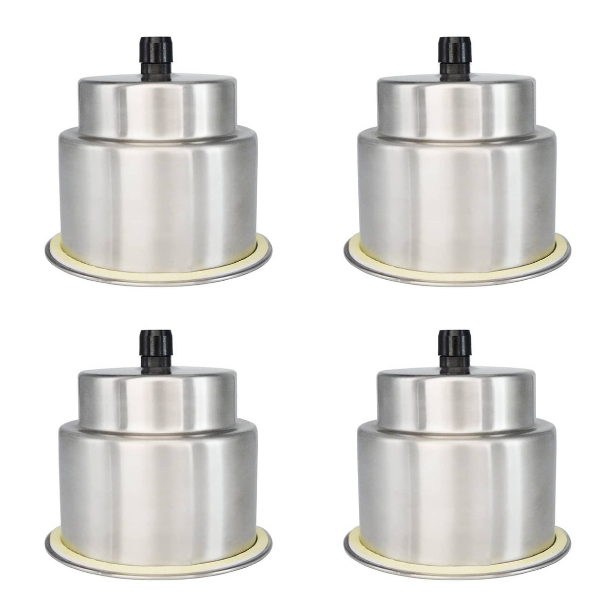 Stainless steel cup holder inserts set of 4, silver with black threaded caps