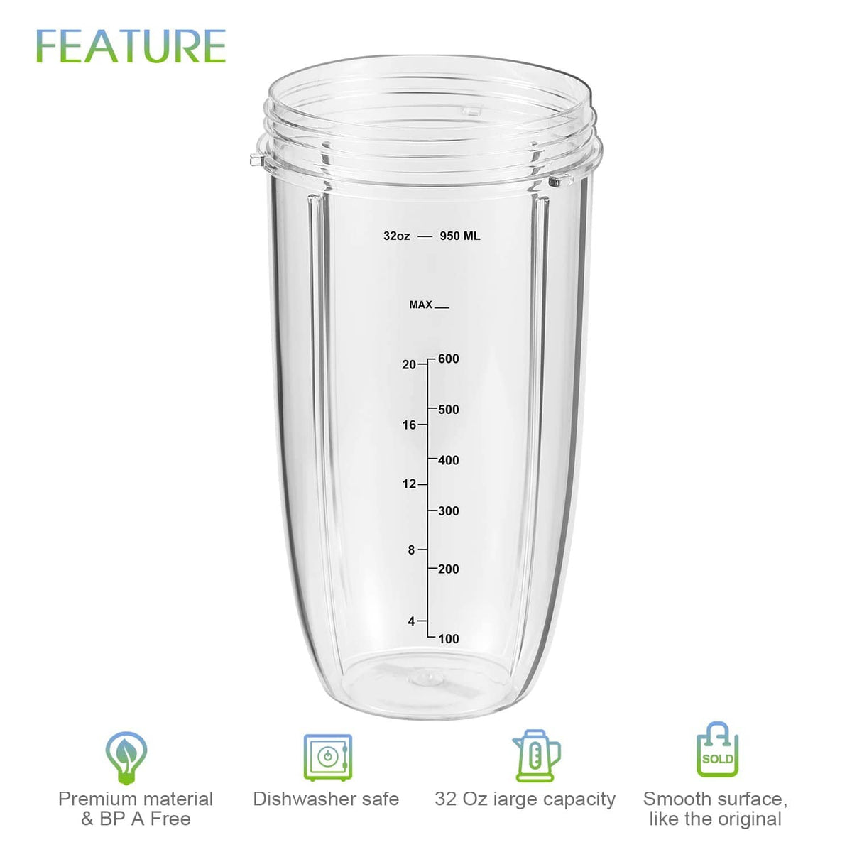 Transparent 32oz replacement cup with MAX and measurement markings