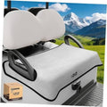 Light gray golf cart seat cover with armrest cutouts and black edge trim