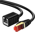 RJ45 Ethernet extension cable with black ends, gold contacts, and red connector tip