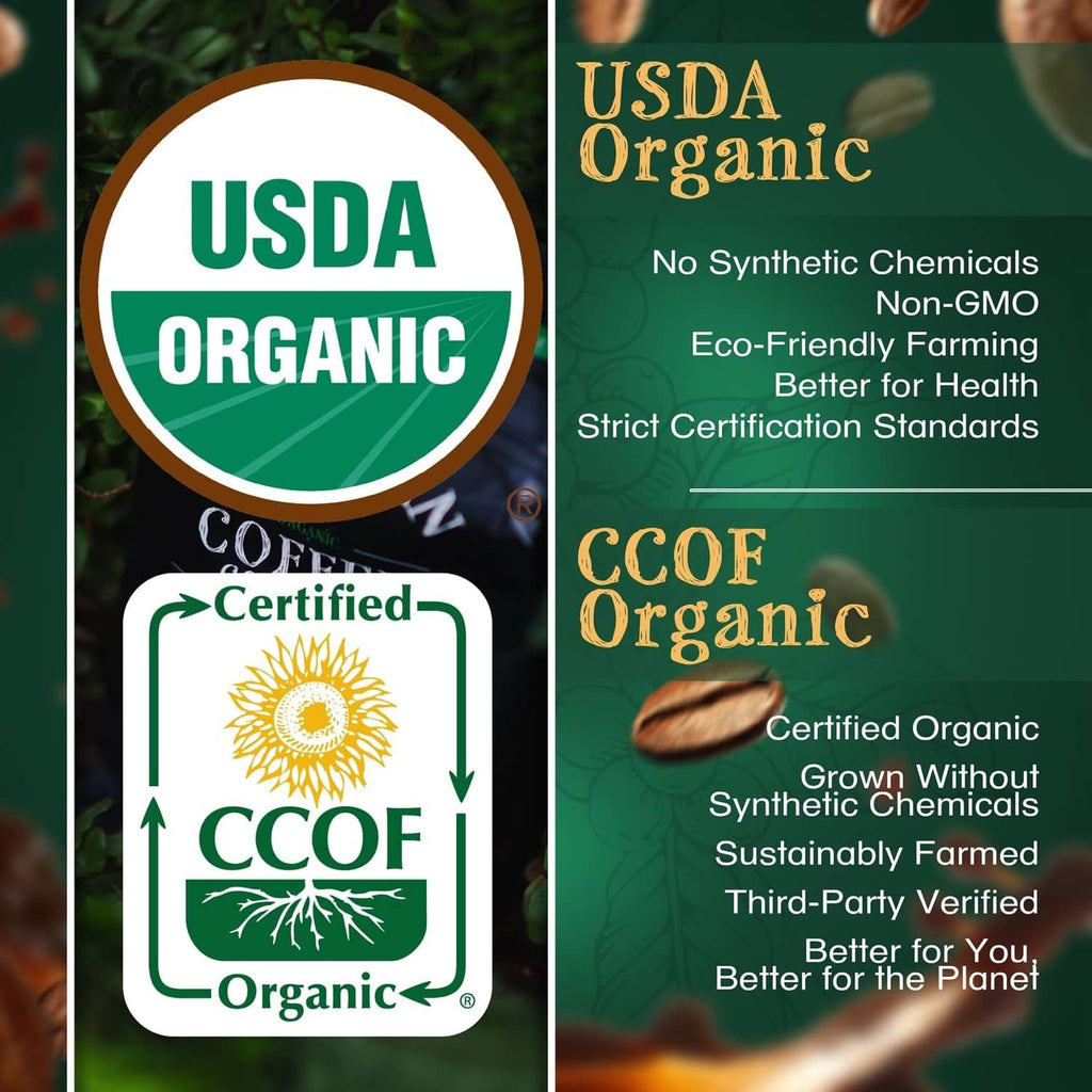USDA Organic and CCof Organic certification badge graphic for coffee
