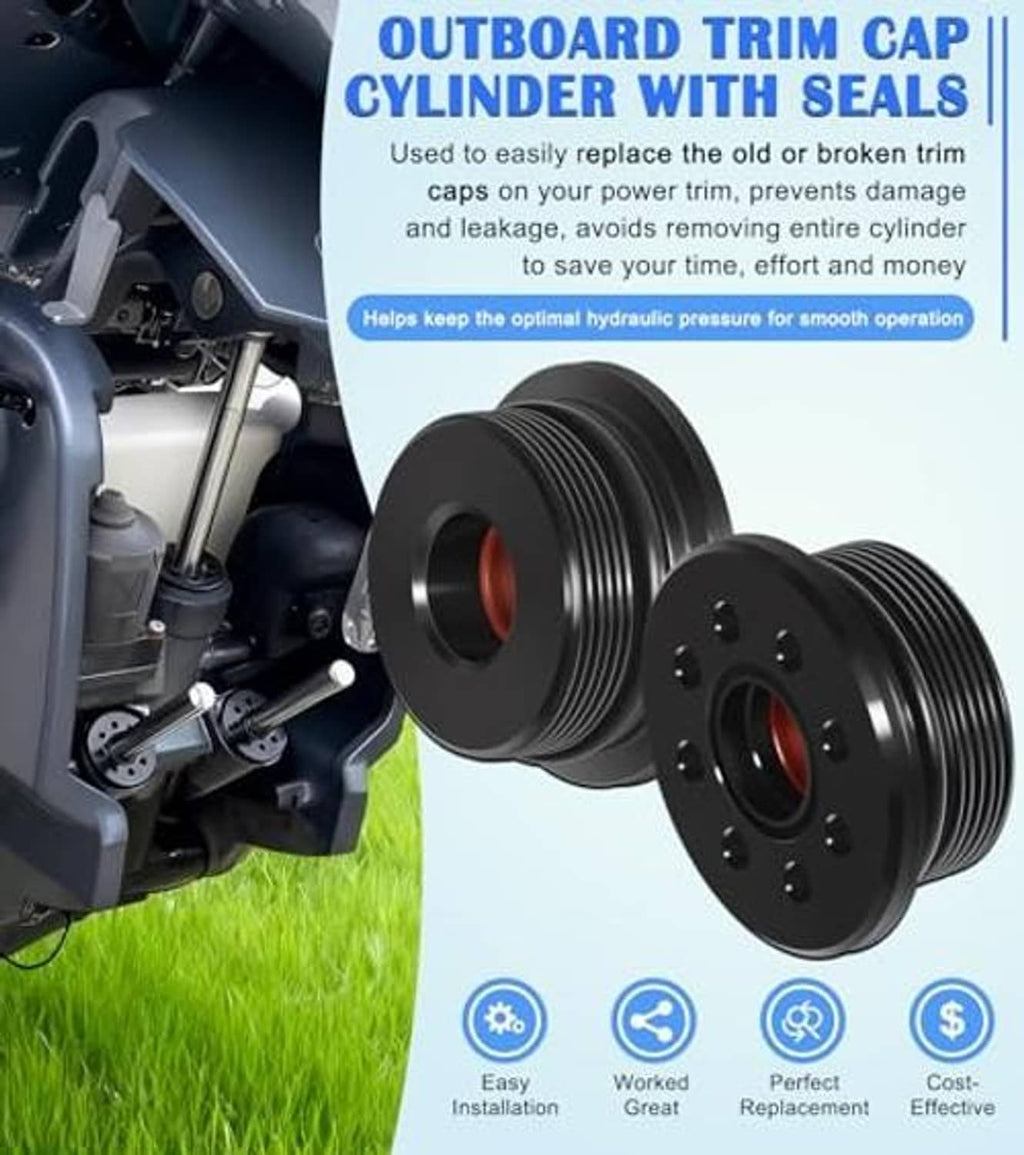 Black outboard trim cap cylinder with seals, two-piece pulley-style set