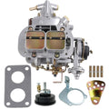 2-barrel carburetor with throttle bores, fuel inlet fittings, and mounting gasket kit