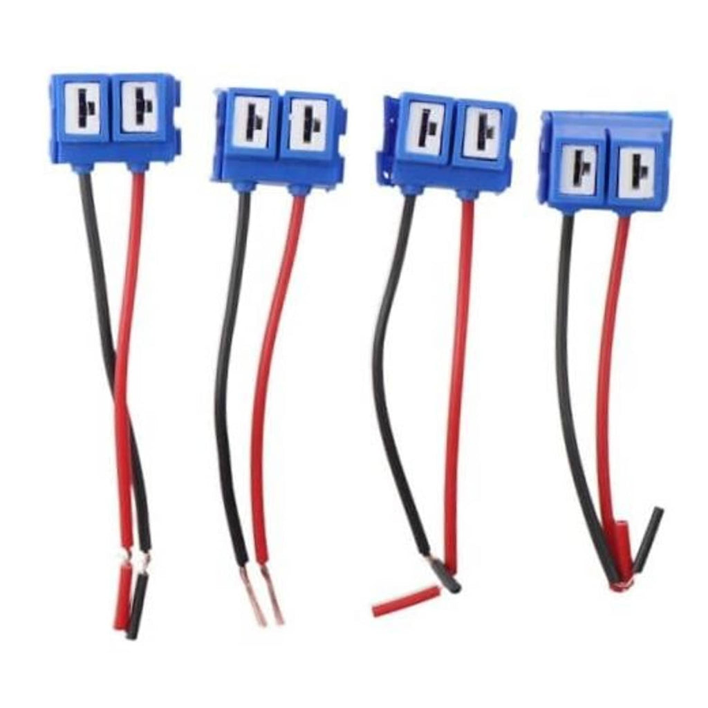 Set of 4 ceramic bulb socket pigtails, blue plugs with red/black wire leads