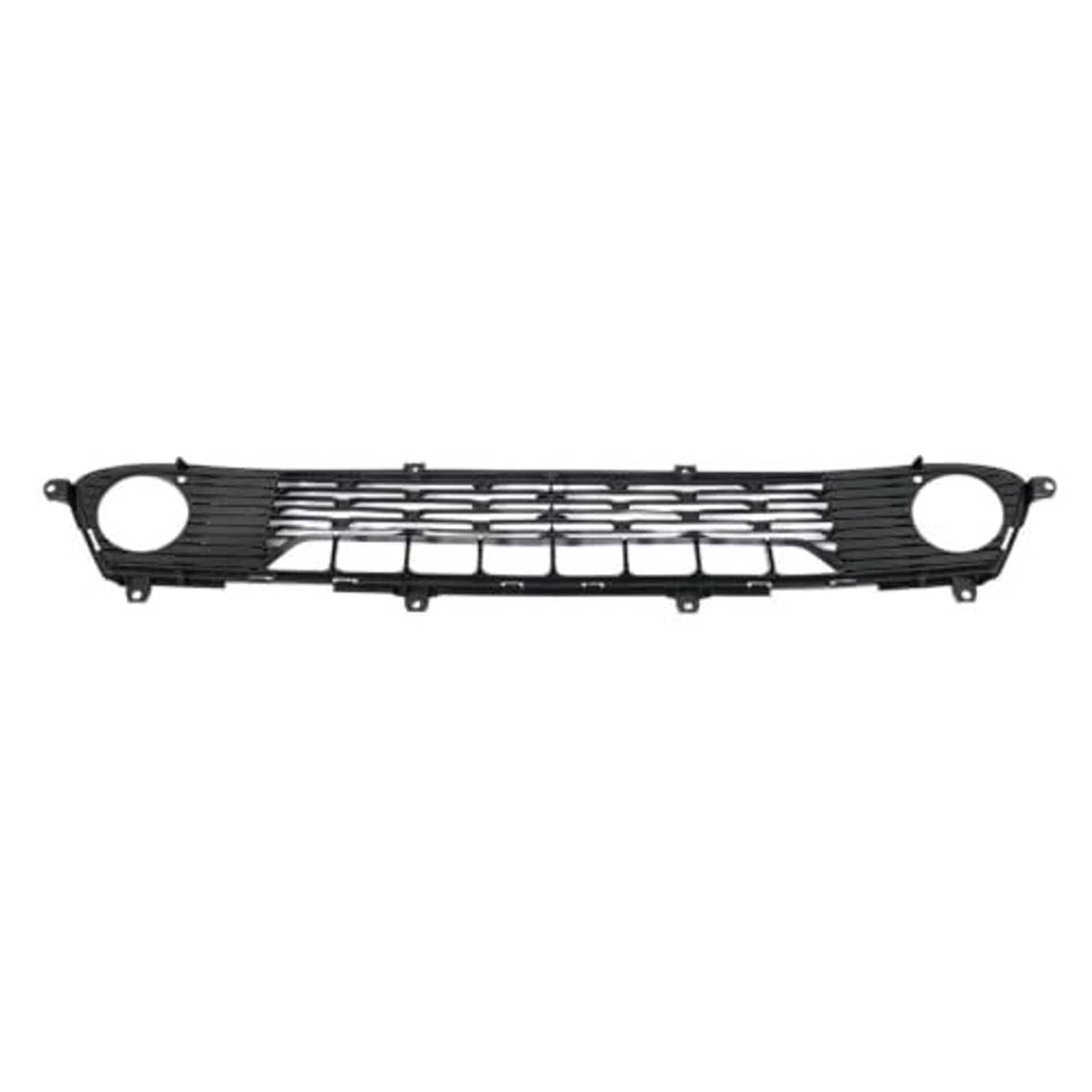 Front bumper lower grille, black bar grille with center slats and two round side openings