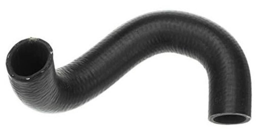 Molded coolant hose, dark rubber with curved bend and open ends
