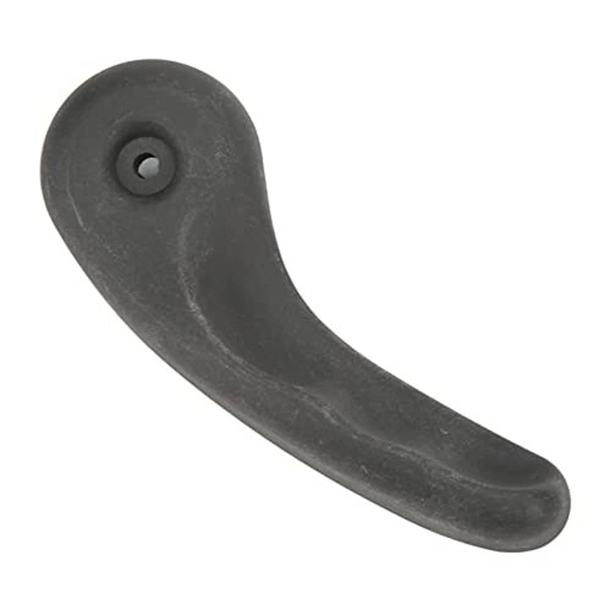 Curved black seat recliner lever handle with circular mounting hole