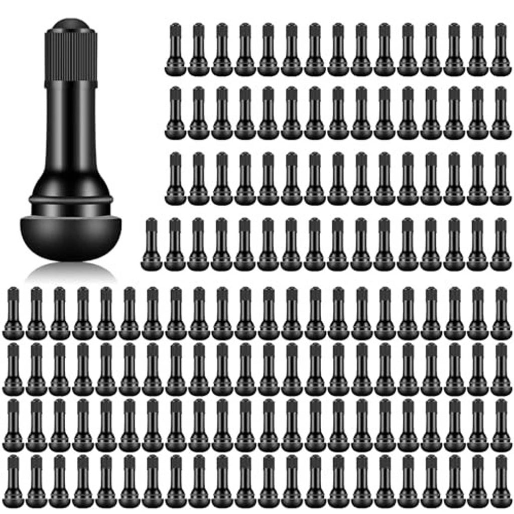 Black snap-in tire valve stems set, 150-pack, bulk view