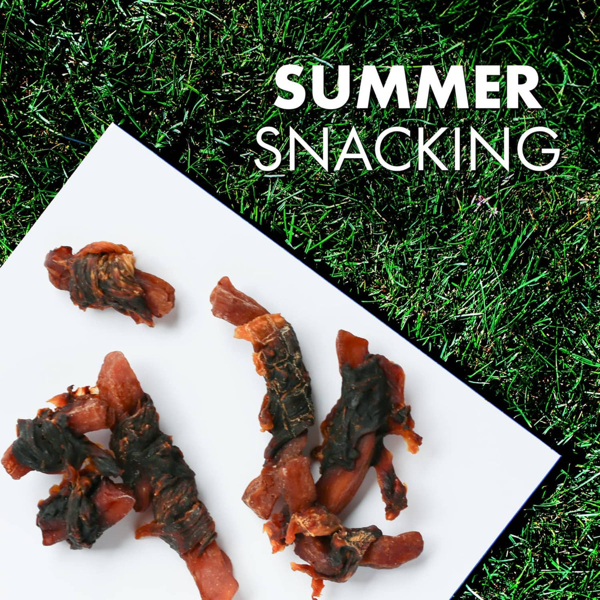 Pur Luv summer snacking tray of chicken jerky wrap dog treat pieces