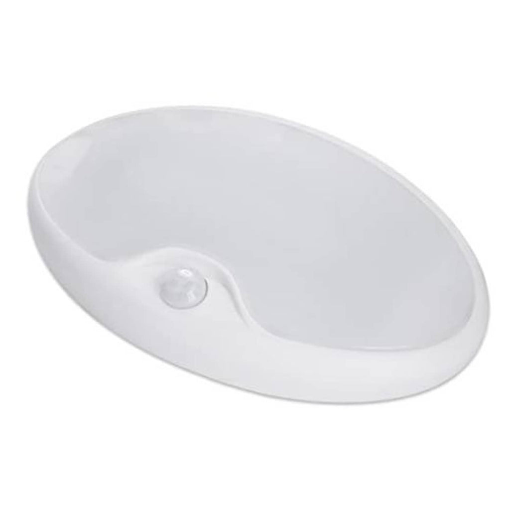 White oval LED pancake ceiling light with central lens window