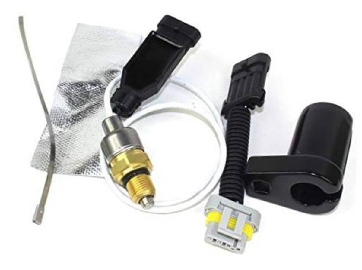 Turbo vane position sensor kit with black clip, wiring harness, and small gray connector