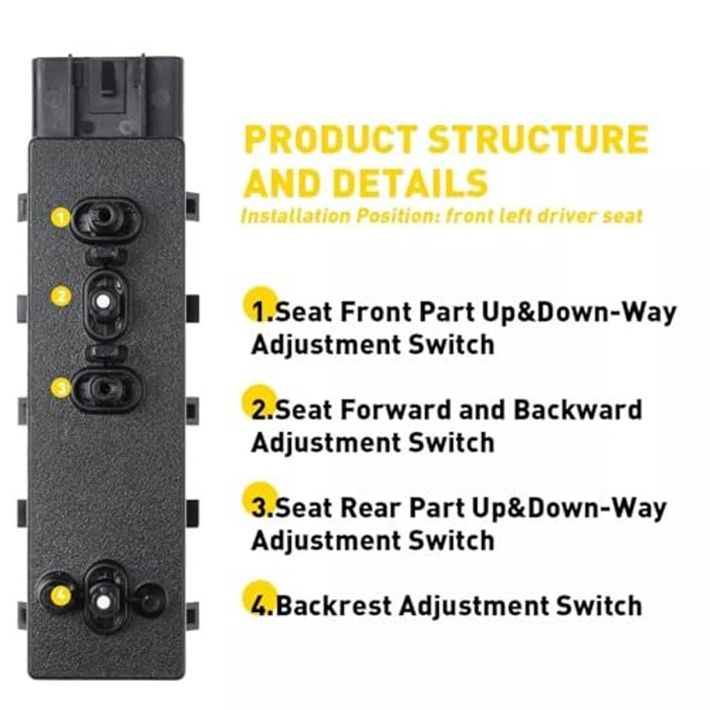 Back view of power seat switch module showing four control positions and mounting tabs