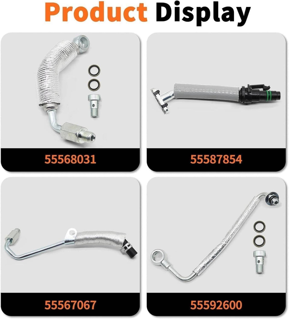 Turbo coolant return hose line set shown as multiple replacement pieces with fittings
