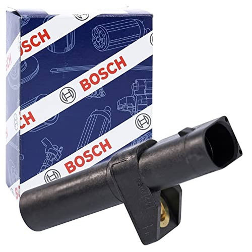 Crankshaft position sensor with black probe and electrical connector, shown with box