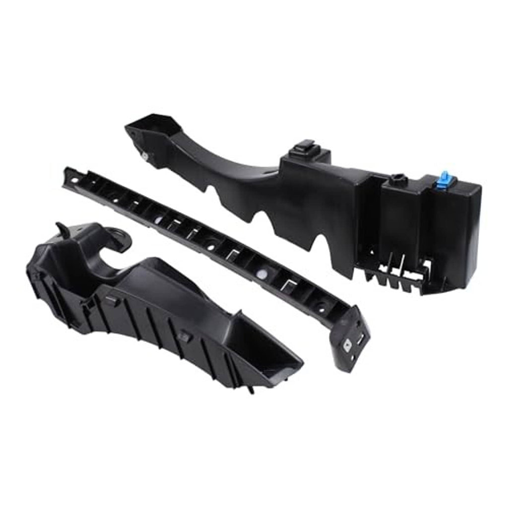 Black rear driver-side bumper bracket set with blue connector tab and mounting slots