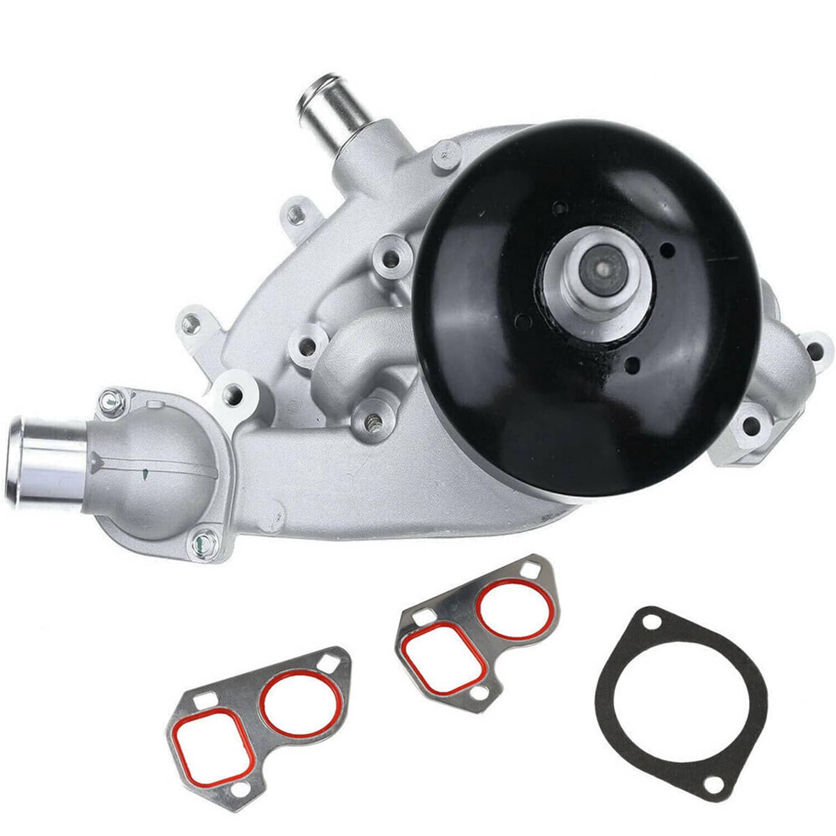 Water pump with thermostat with black cover; includes metal gaskets with red sealing rings