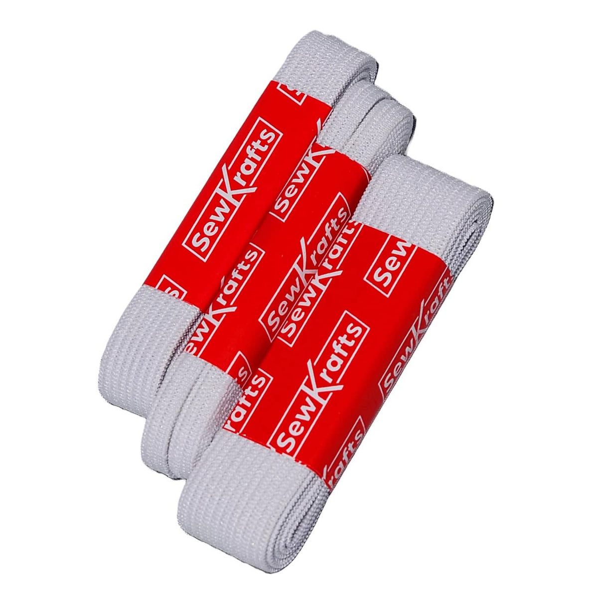 White knit elastic bands bundle, three widths rolled together