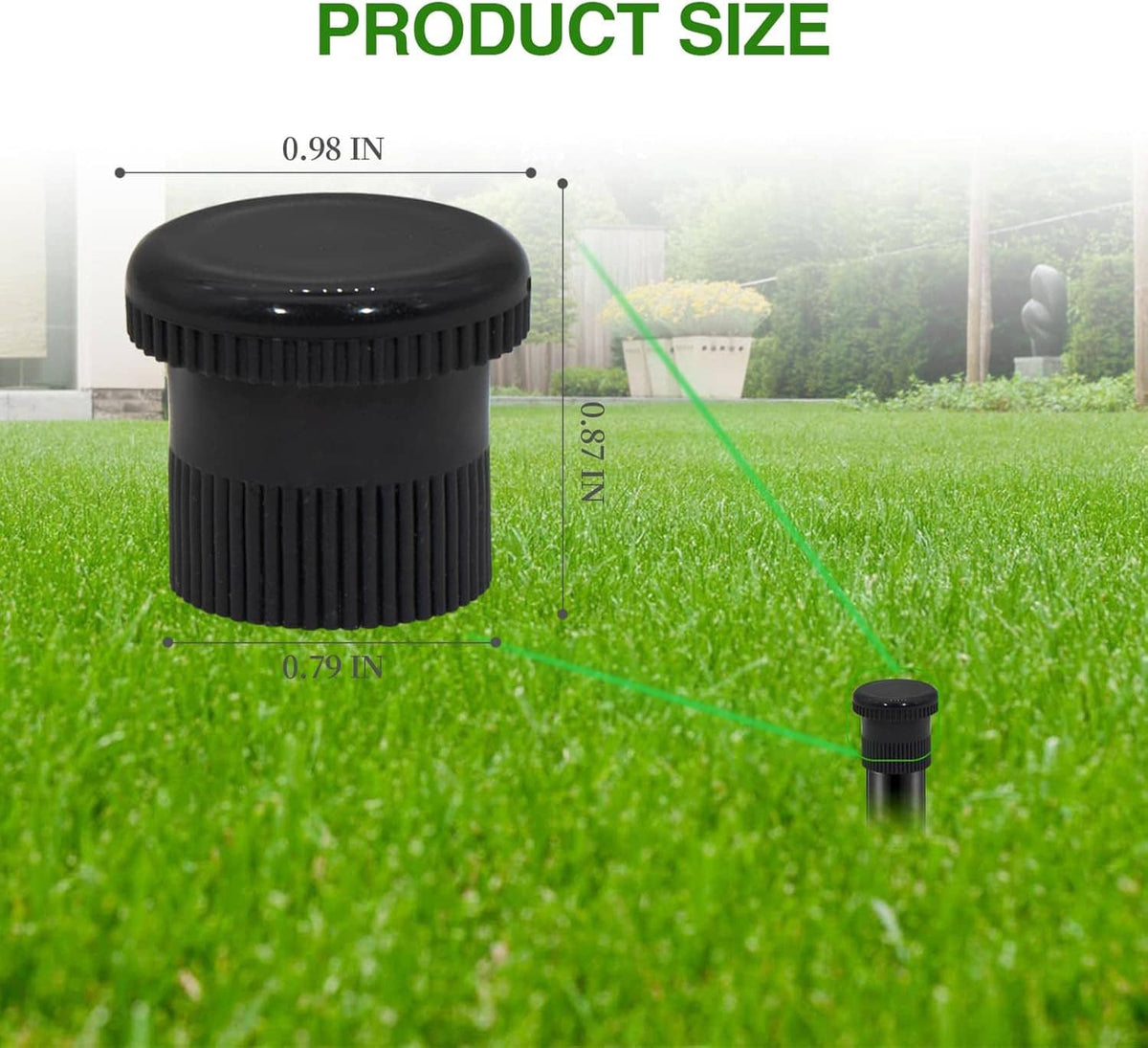 Black sprinkler shutoff nozzle with white insert, outdoor sprinkler head size