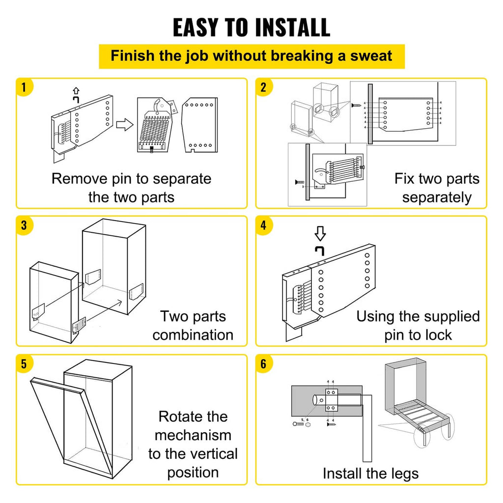 DIY Murphy bed spring hardware installation steps with bracket parts and legs