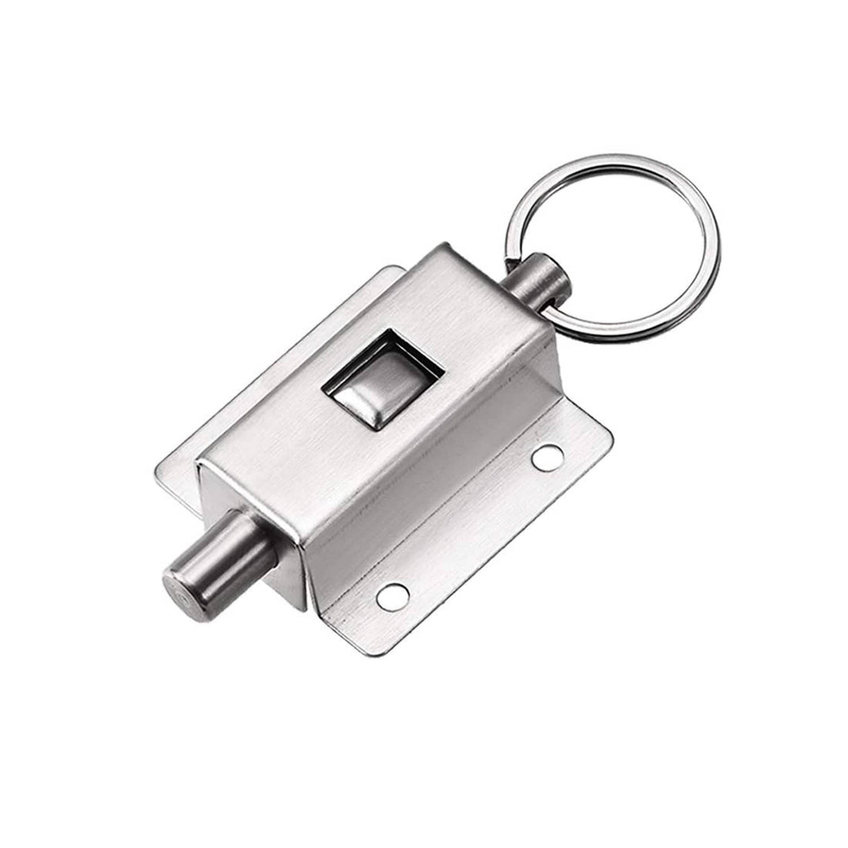 Stainless steel door barrel bolt with ring pull, spring-loaded latch