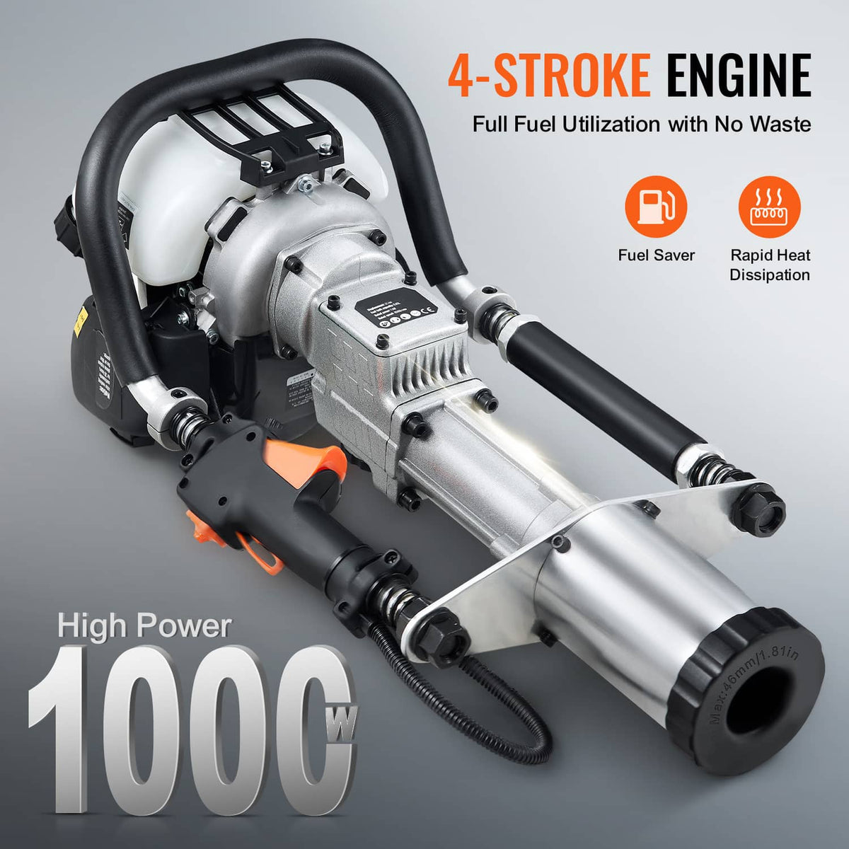 4-stroke gas piling driver engine assembly with black handle and silver cylinder