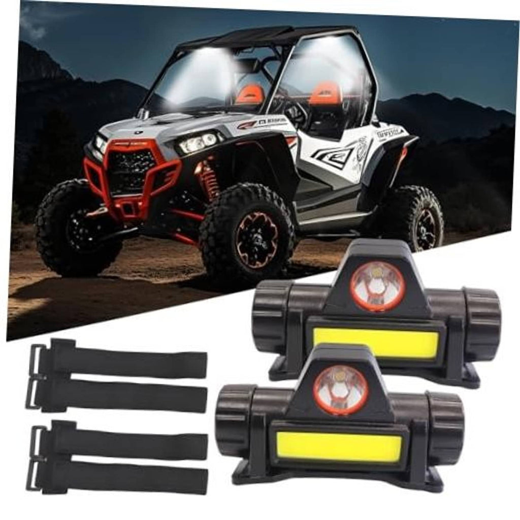 UTV interior dome light kit, two black magnetic lamps with orange lenses and yellow LED bars