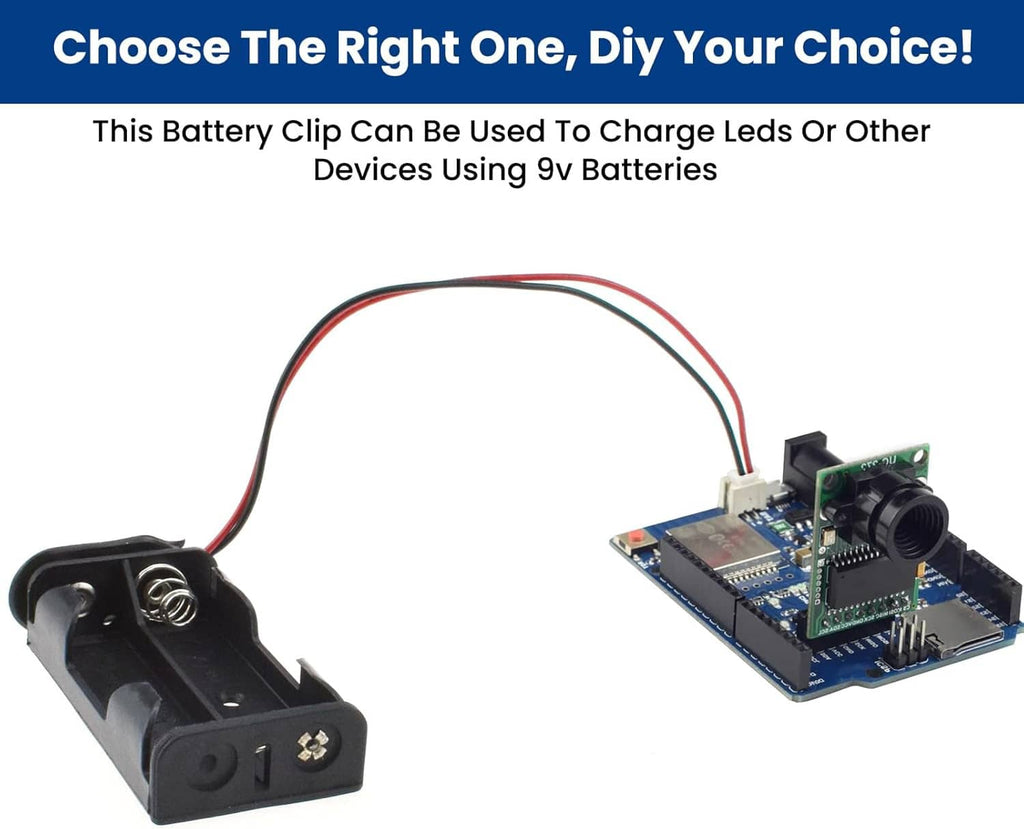 9V battery snap clip to PH2.0 connector cable with black holder and two 2-pin plugs