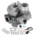 Turbocharger kit with silver compressor housing, turbine housing, and included mounting parts