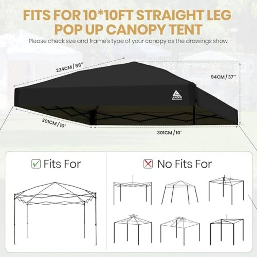 Black canopy top replacement cover sized for 10x10 straight-leg pop-up tents
