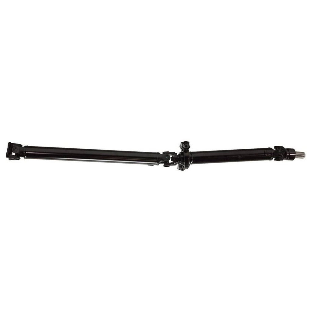 Rear prop shaft assembly with center support and U-joint flange at each end