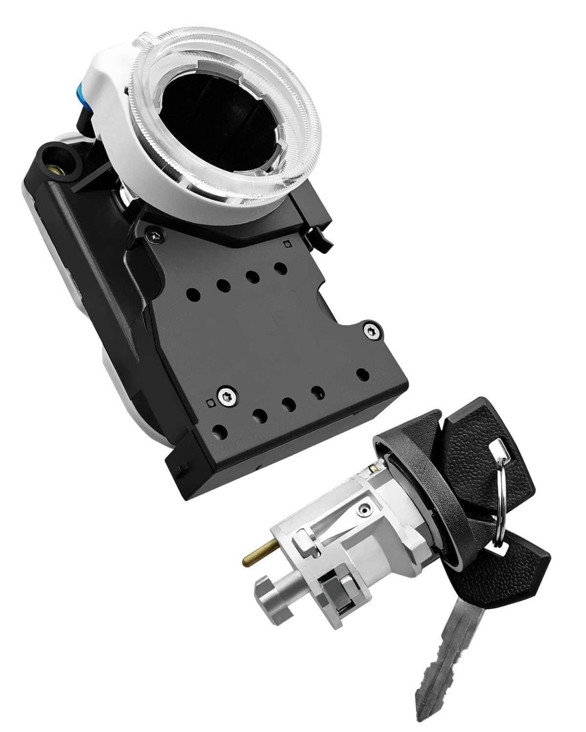 Ignition switch lock cylinder assembly with 2 keys and black mounting base